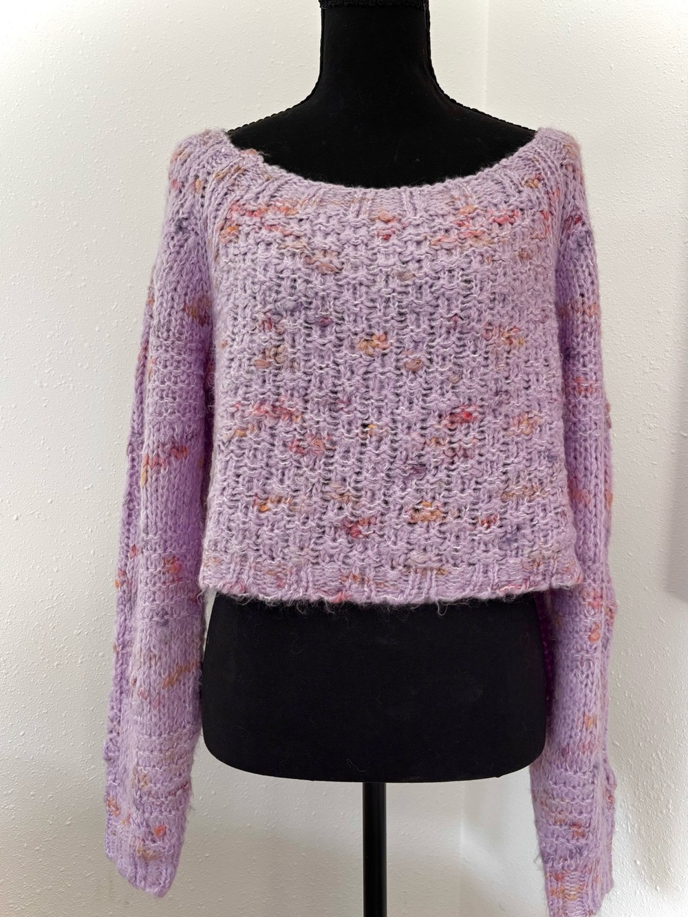 Free People Lilac Speckled Off-the-Shoulder Cropped Sweater